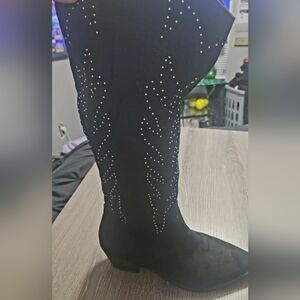 Womens DV by Dolce Vita Kitschy Western Suede Knee High Boots Black/silver 9